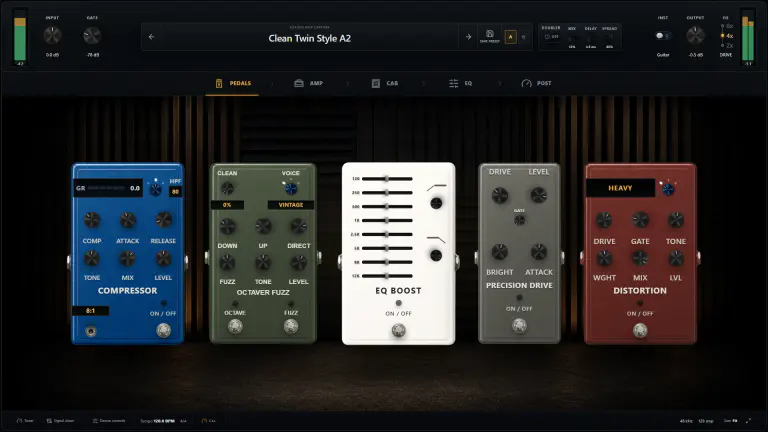 NAM Rack pedalboard with Clean and Voice readouts integrated into the Octaver Fuzz pedal